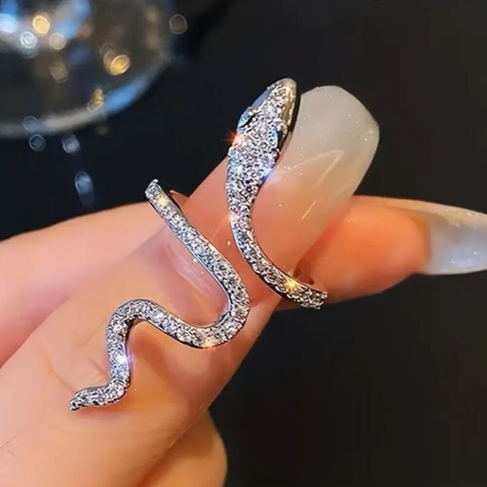 NEW Silver Crystal Studded Coiling Snake Ring Adjustable One Size